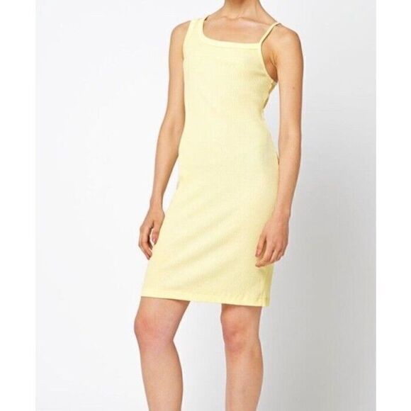 NWT JOHN ELLIOTT Pollen Yellow Cotton Rib Asymmetrical Cami Dress, Size 2 Medium - Picture 4 of 8